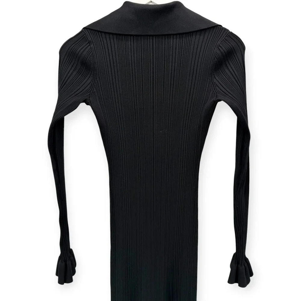 NWT Self-Portrait Black Ribbed Knit Fluted Midi Dress $555 - Size Small - Picture 15 of 16